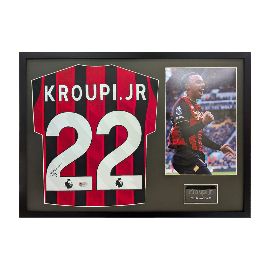 Eli Junior Kroupi Signed AFC Bournemouth Shirt Classic Frame (ACG Cert)