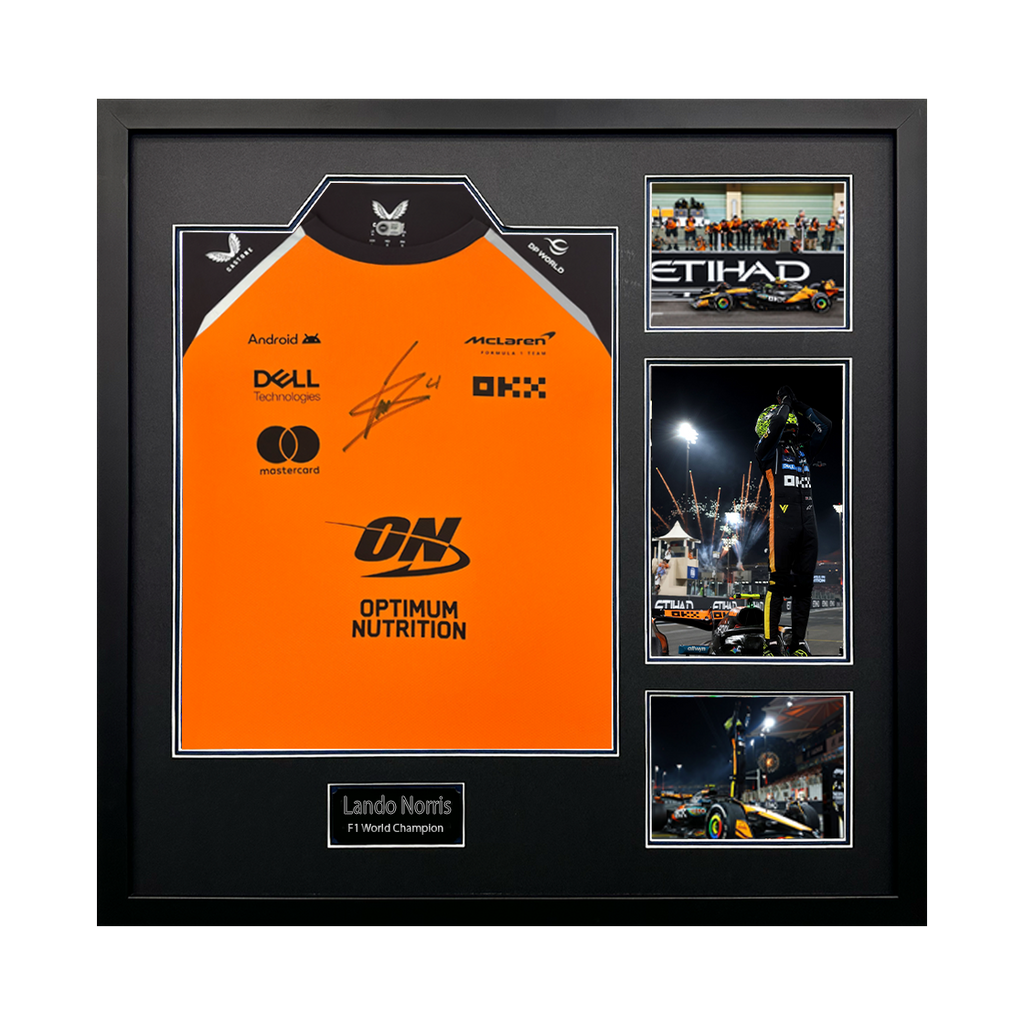 Lando Norris Signed McLaren F1 Shirt Elite Frame (ACG Cert)