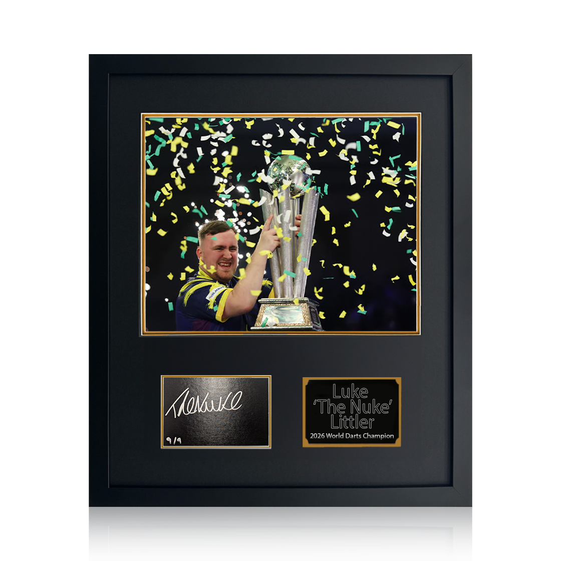 Luke Littler 2026 World Champion Signed Cut 9/9 Compact Frame