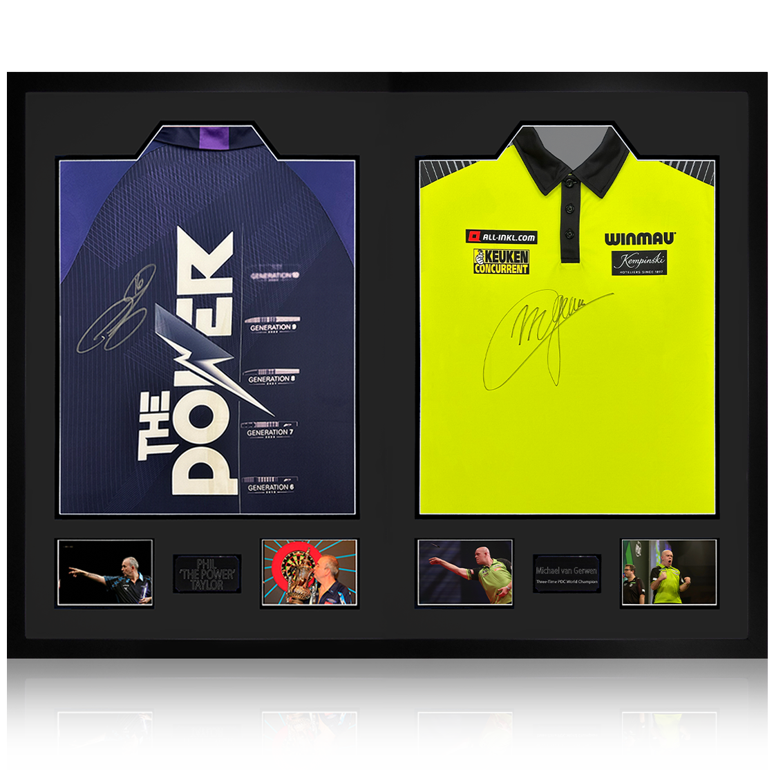 Phil Taylor & Michael van Gerwen Signed Shirt Ultra Premium Frame