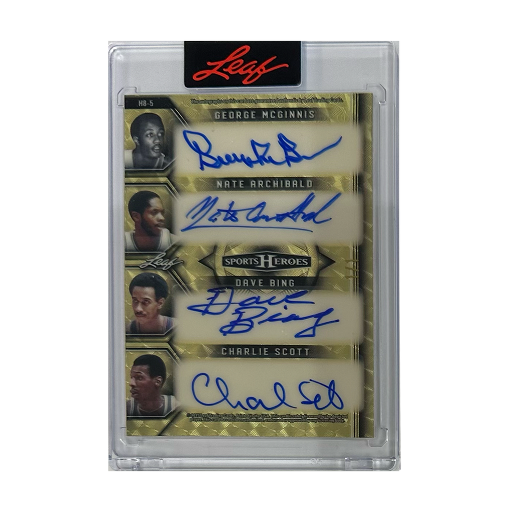 Leaf Sports Heroes Signed By George McGinnis, Nate Archibald, Dave Bing, Charlie Scott, Bernard King, Adrian Dantley, George Gervin & Bob McAdoo 1/1