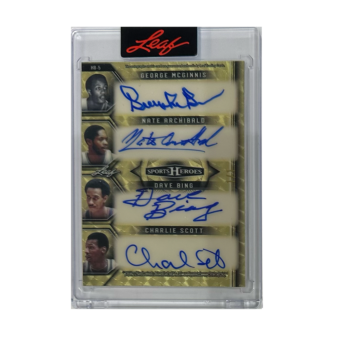 Leaf Sports Heroes Signed By George McGinnis, Nate Archibald, Dave Bing, Charlie Scott, Bernard King, Adrian Dantley, George Gervin & Bob McAdoo 1/1