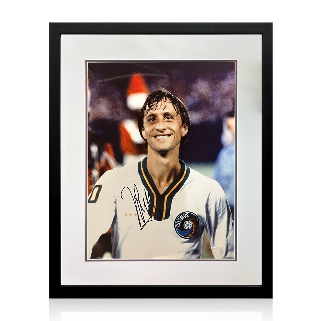 Johan Cruyff Signed New York Cosmos Photo Deluxe Mount Frame (AFTAL Authentication)