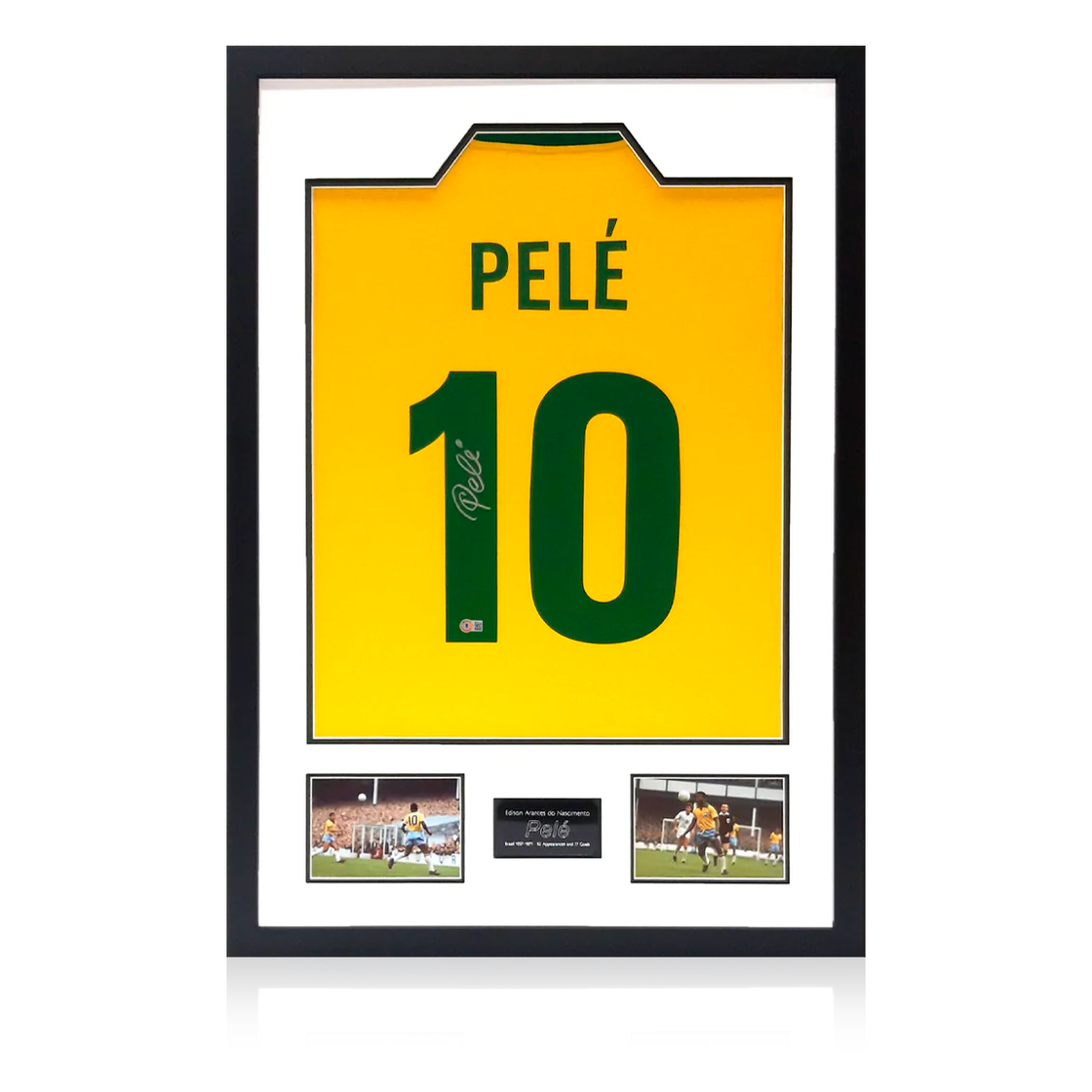 Pele Back Signed Brazil Shirt Premium Frame (Beckett)