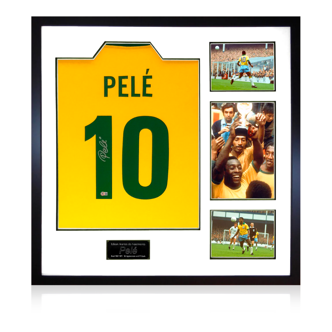 Pele Back Signed Framed Shirt Elite Frame (Beckett Authenticated)