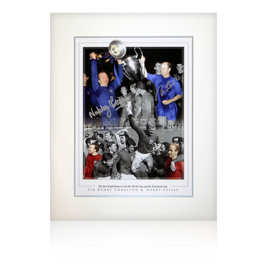 Bobby Charlton and Nobby Stiles Signed Deluxe Mount