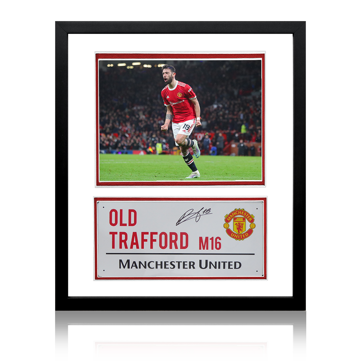 Bruno Fernandes Signed Manchester United Street Sign Deluxe Mount Display