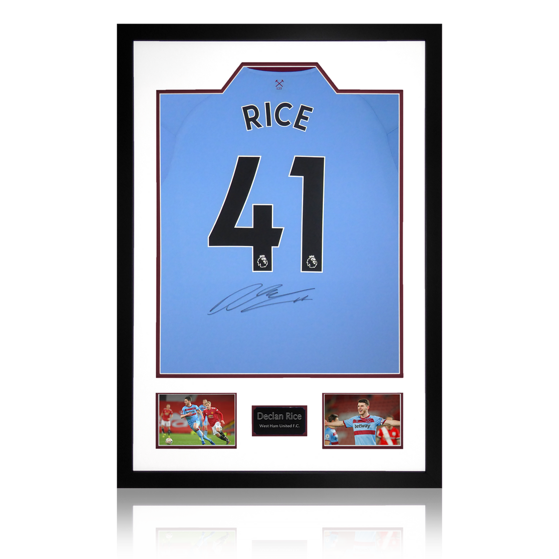 Declan Rice Signed West Ham 20/21 West Ham Away Shirt Premium Frame