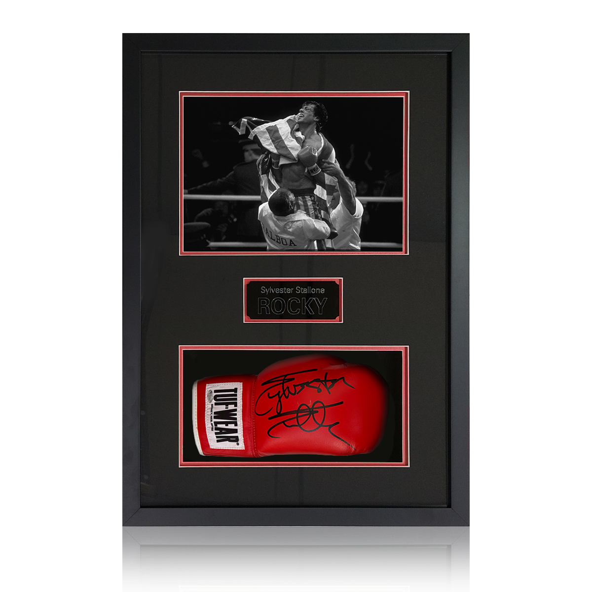 Sylvester Stallone Rocky Signed Red Tuf Wear Glove Iconic Frame